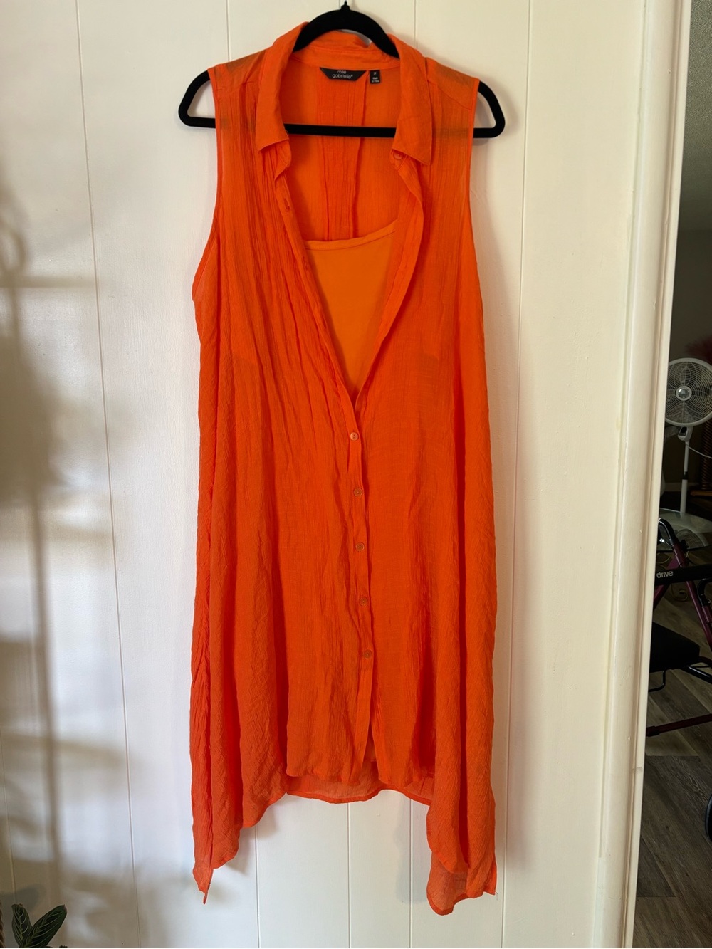 Mlle Gabrielle Sleeveless High-Low Button Front Dress in Bright Orange